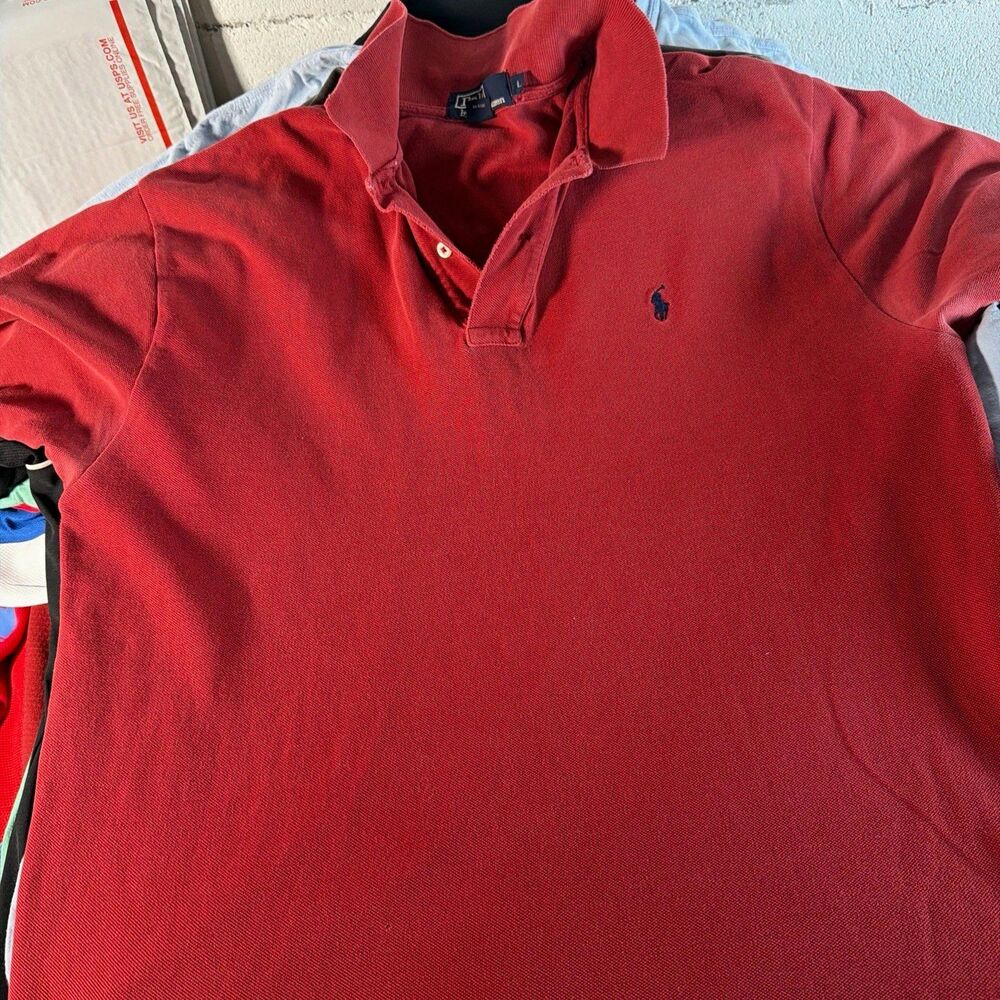 Polo Ralph Lauren Men's L Red Solid Knit Cotton Polo Shirt SS Logo Button